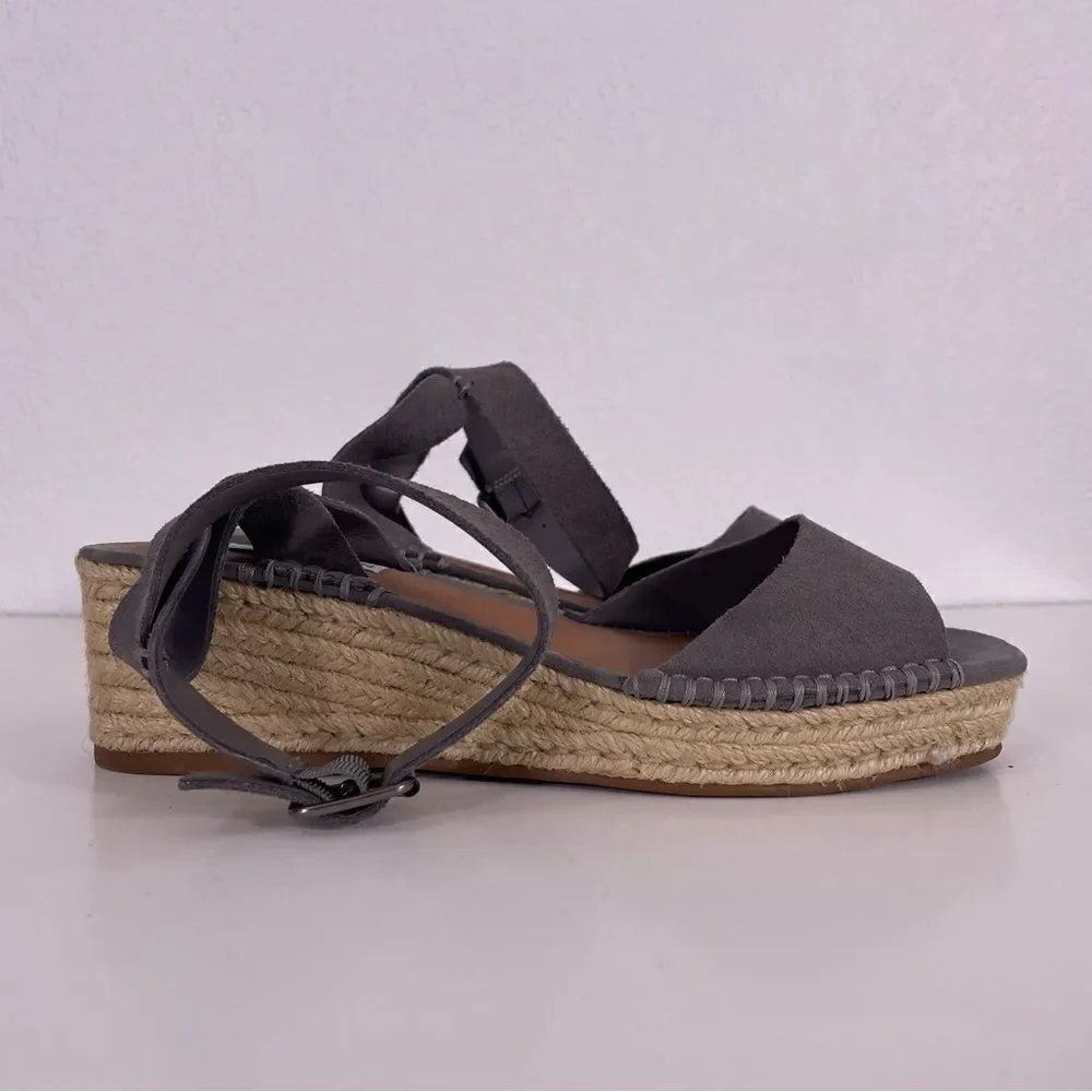 Steve Madden Elody Grey Leather Suede Espadrille Platform Sandals‎